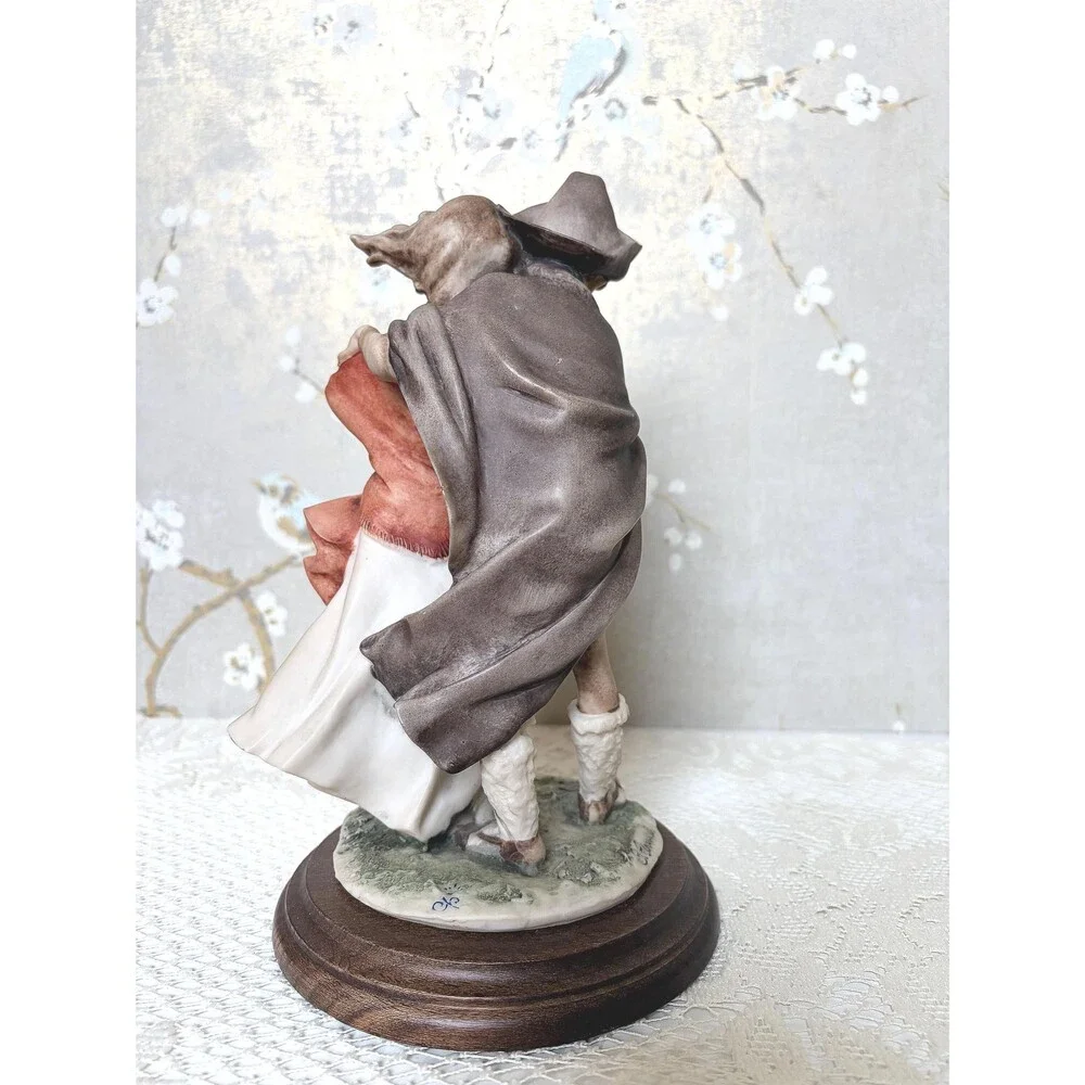 VTG Giuseppe Armani Boy and Girl with Lamb Figurine Statue on Wood Base